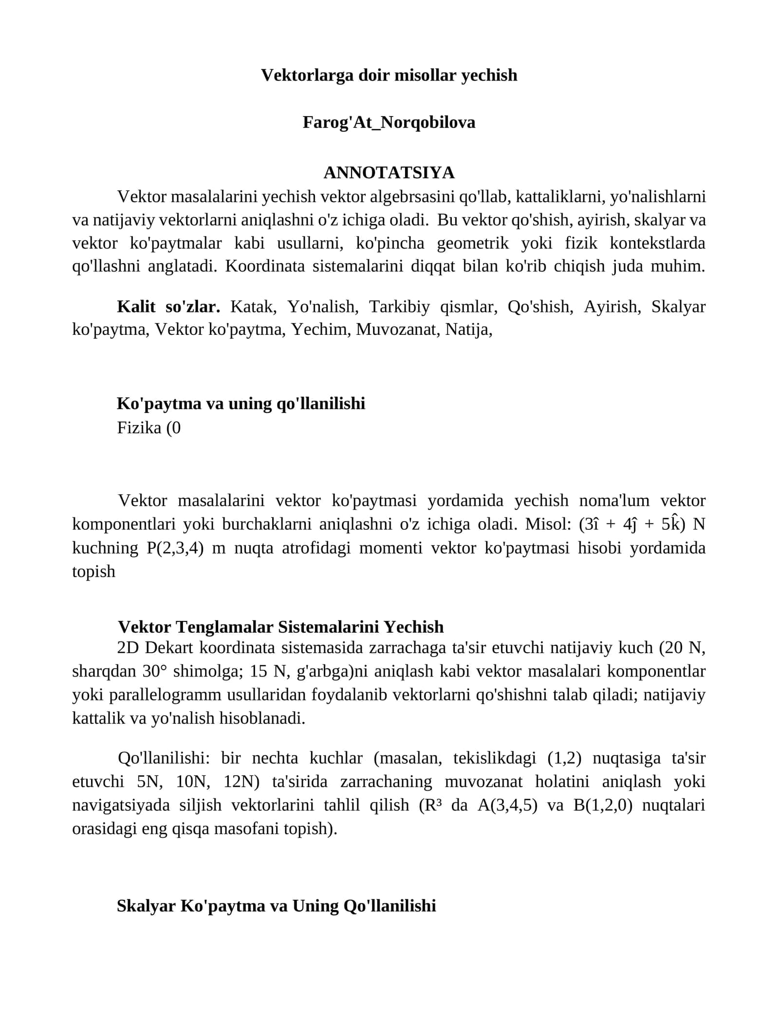 Vektorlarga doir misollar yechish 1