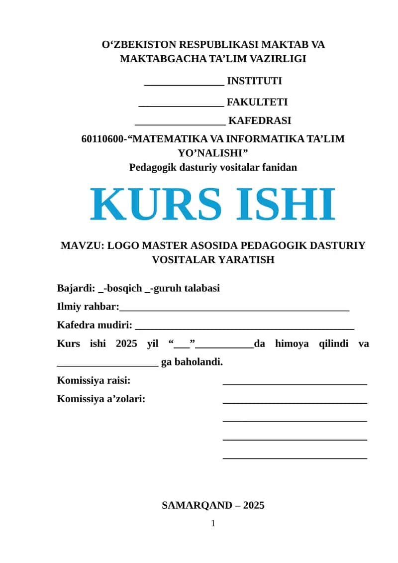 LOGO MASTER ASOSIDA PEDAGOGIK DASTURIY VOSITALAR YARATISH 1