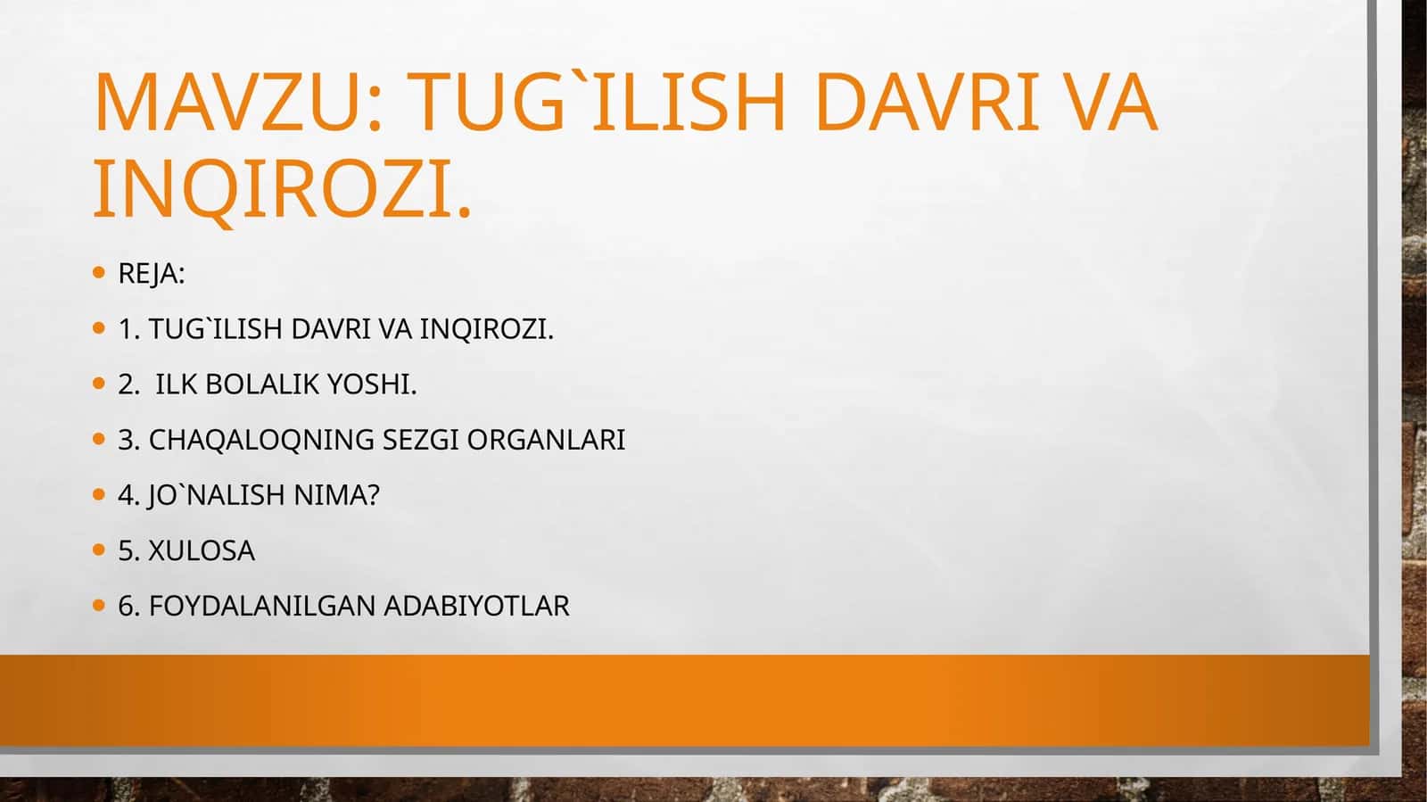 Tug`ilish davri va inqirozi 1
