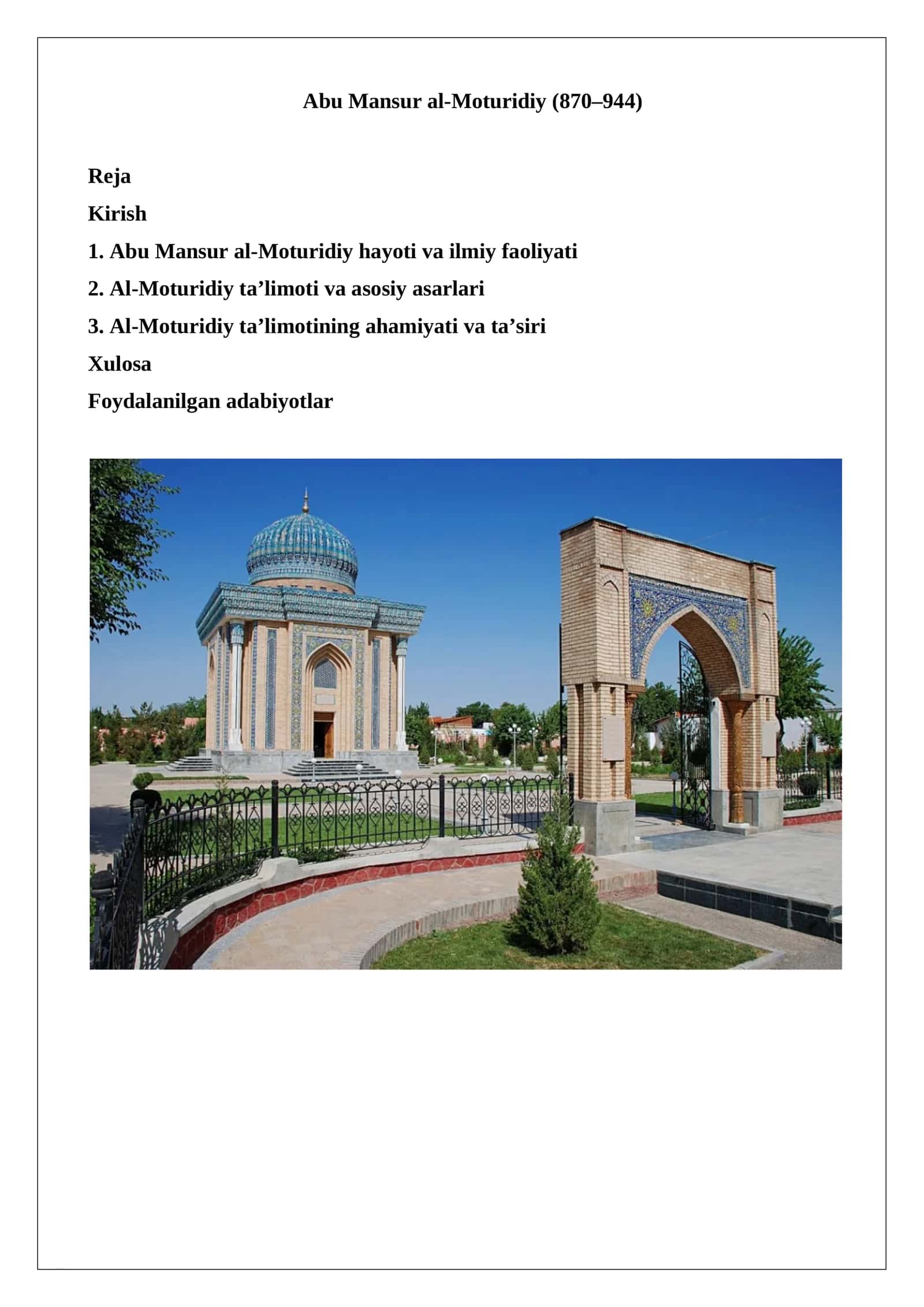 Abu Mansur al-Moturidiy (870–944) 1