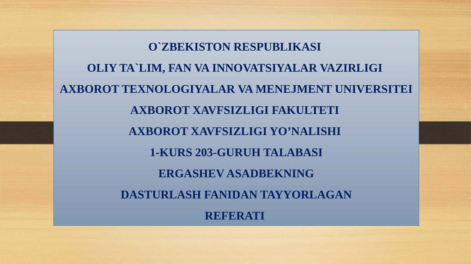 DASTURLASH FANIDAN TAYYORLAGAN REFERATI 1