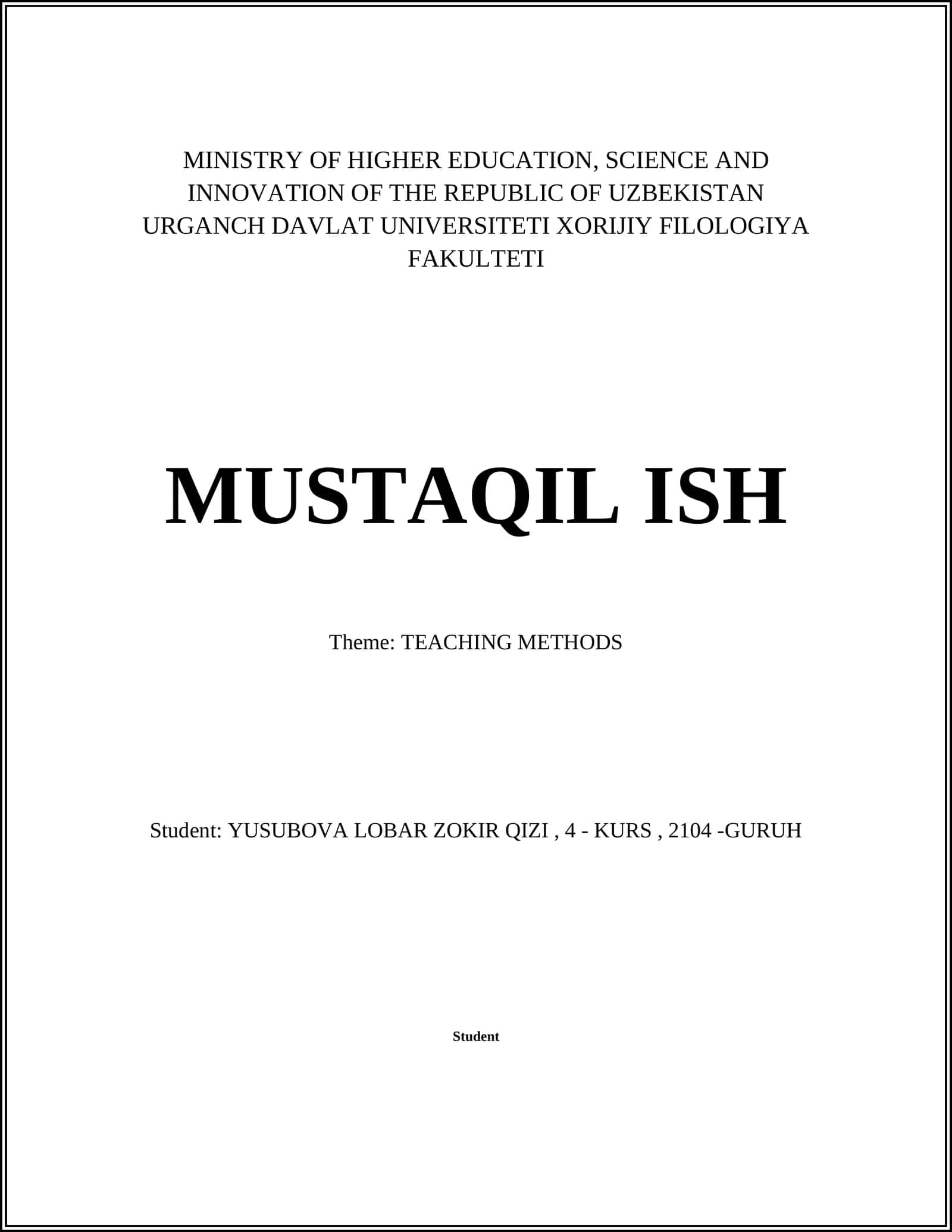 Mavzu: O'QUV USULLARI 1