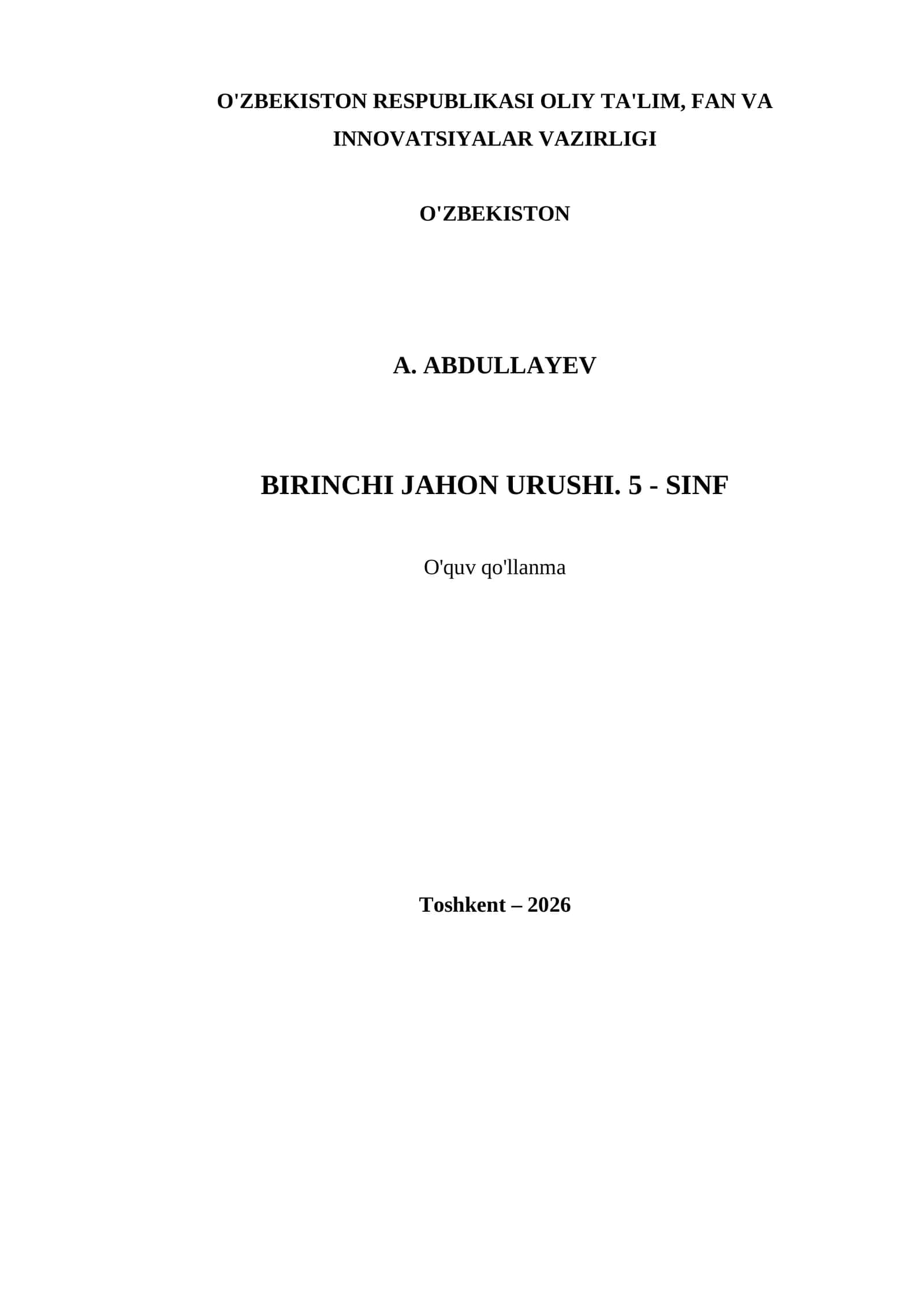 BIRINCHI JAHON URUSHI. 5 - SINF 1