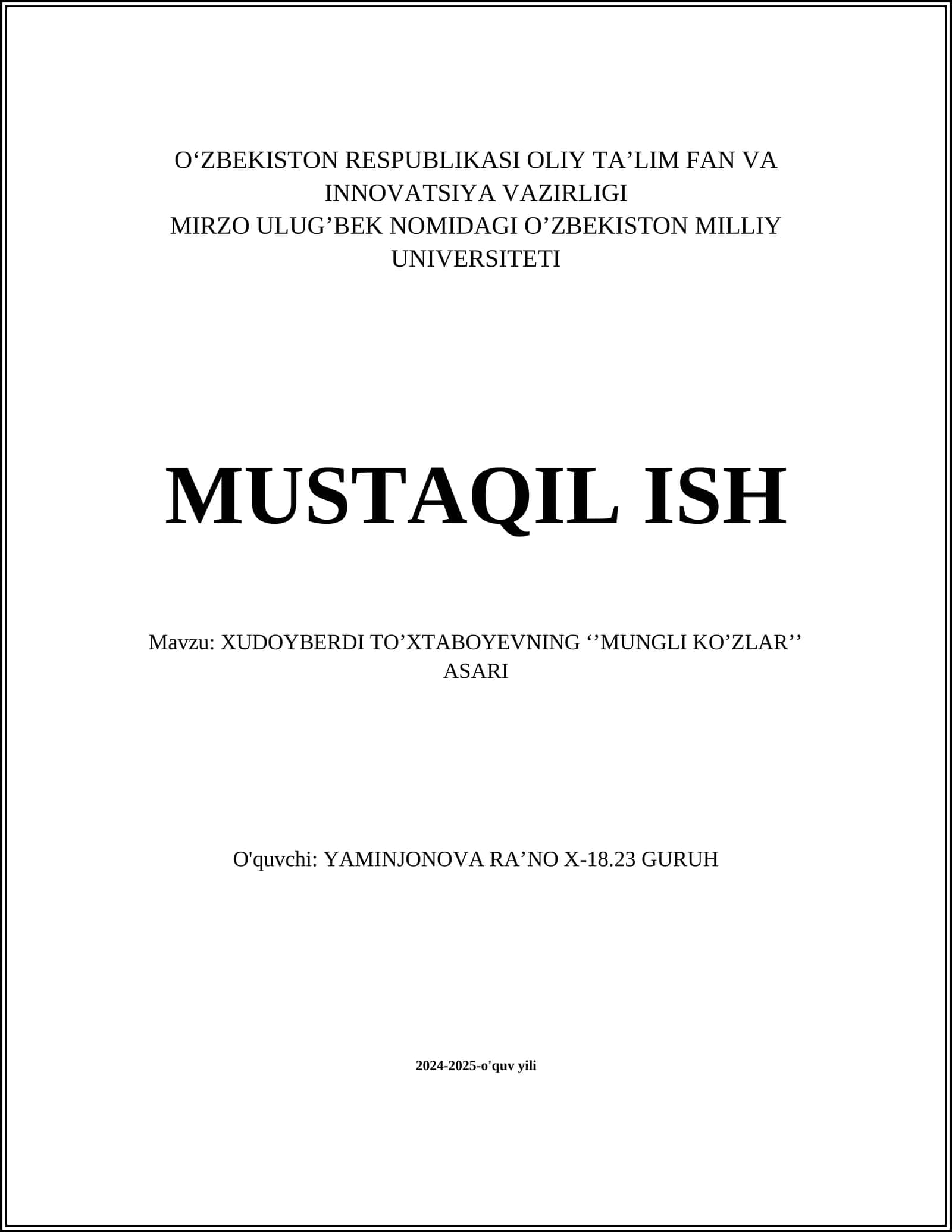 'MUNGLI KO’ZLAR’ ASARI 1