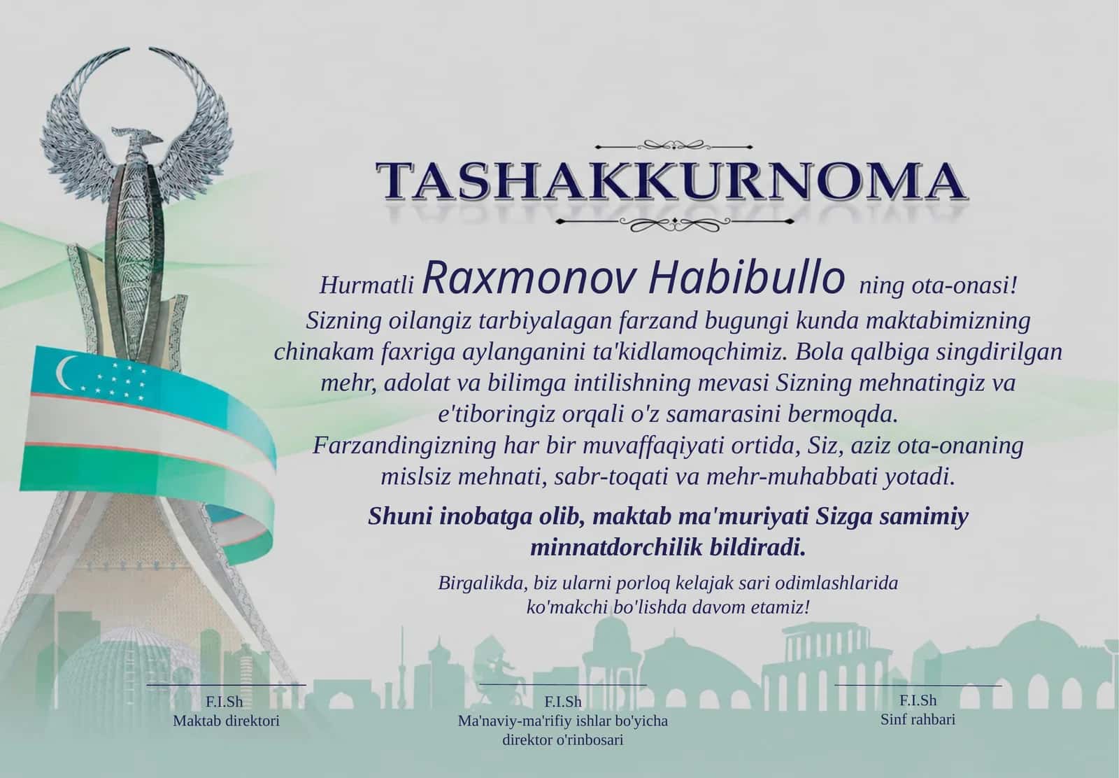 Tashakkurnoma 1