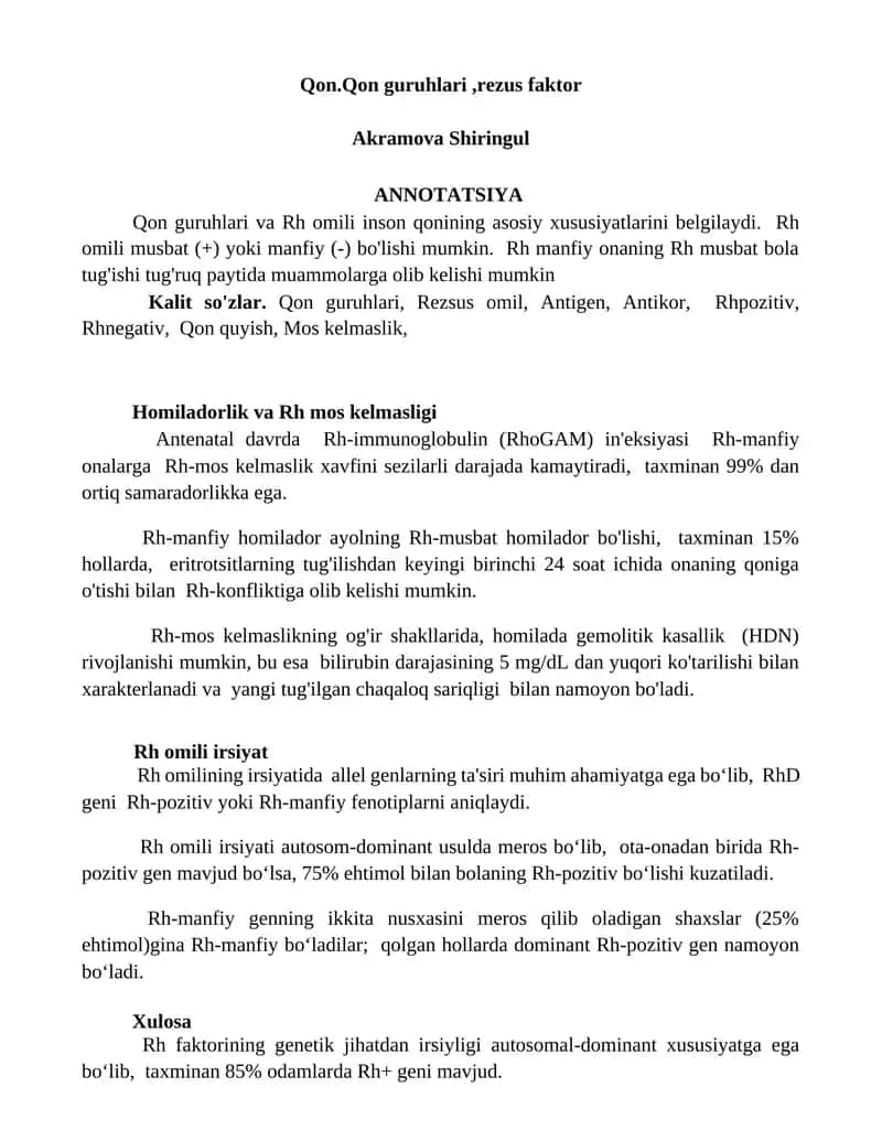 Qon guruhlari,rezus faktor 1