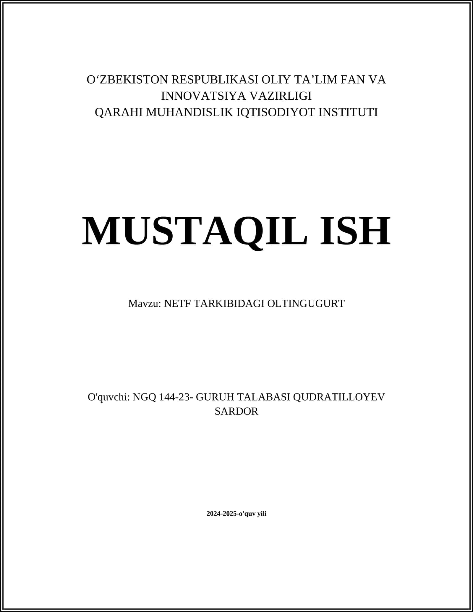 NETF TARKIBIDAGI OLTINGUGURT 1