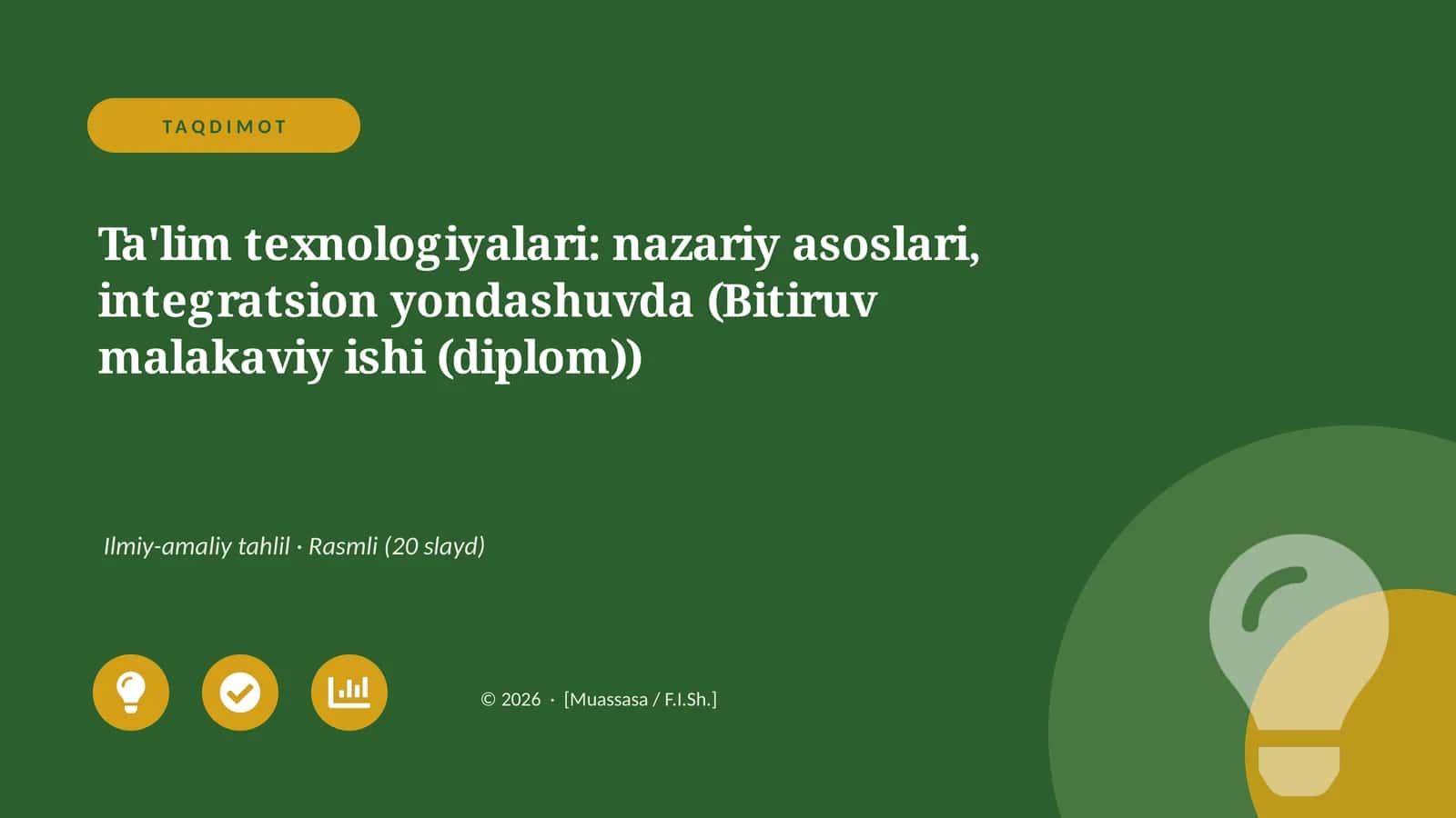 Ta'lim texnologiyalari: nazariy asoslari, integratsion yondashuvda (Bitiruv malakaviy ishi (diplom)) 1