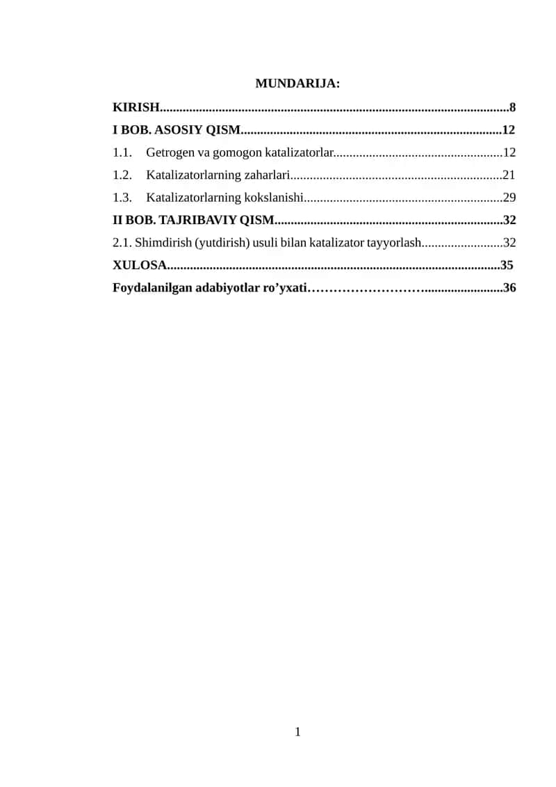 Katalizatorlarning zaharlanishi va kokslanishi 1