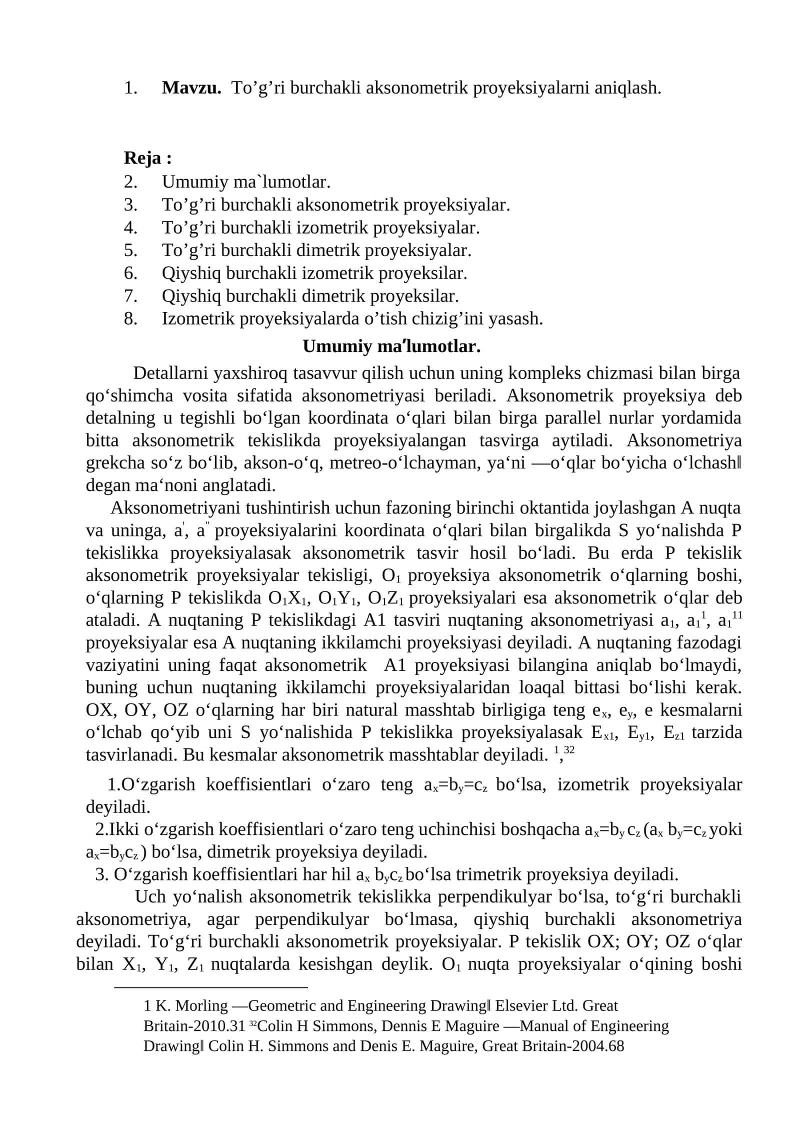 To’g’ri burchakli aksonometrik proyeksiyalarni aniqlash 1