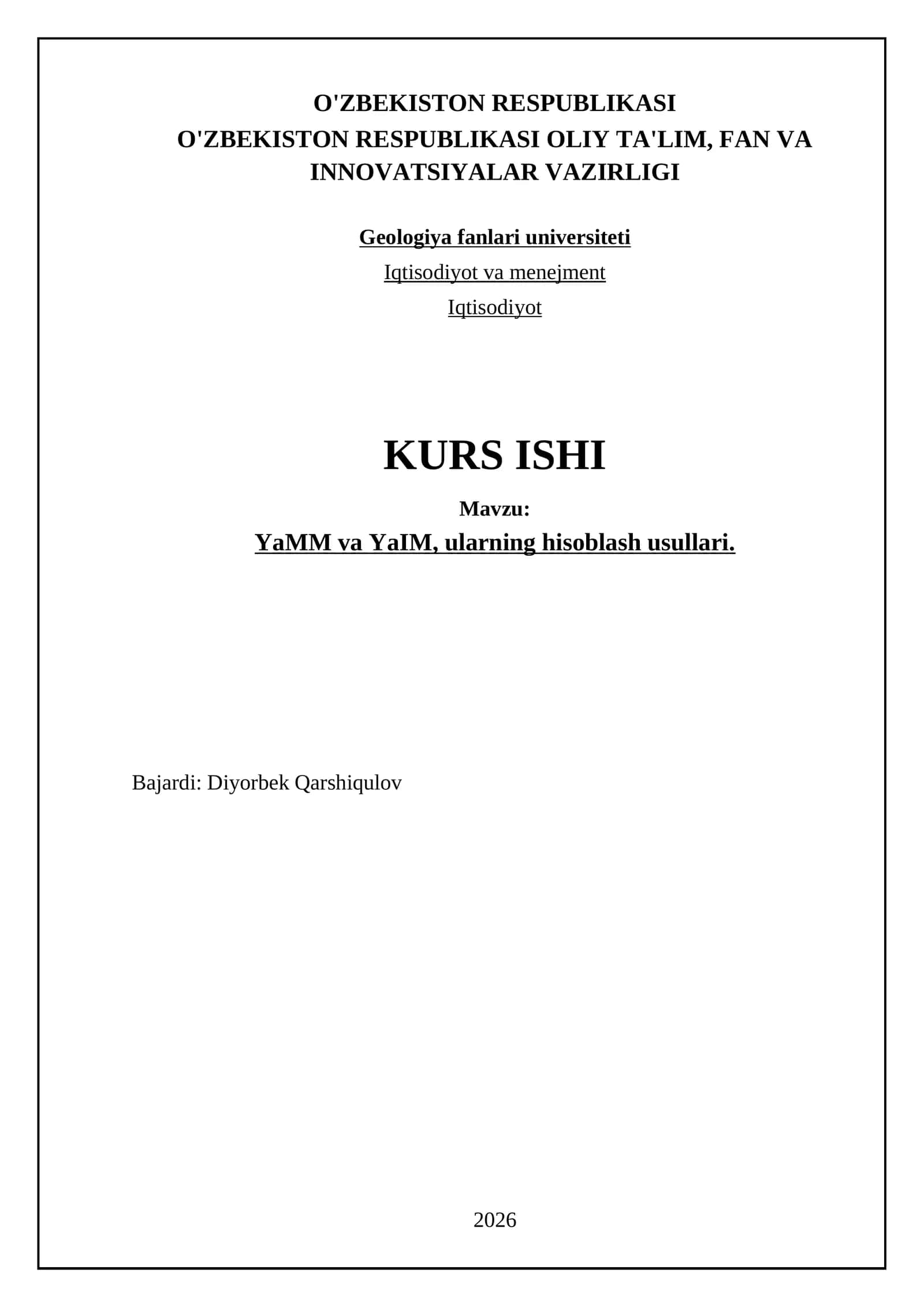 YaMM va YaIM, ularning hisoblash usullari 1