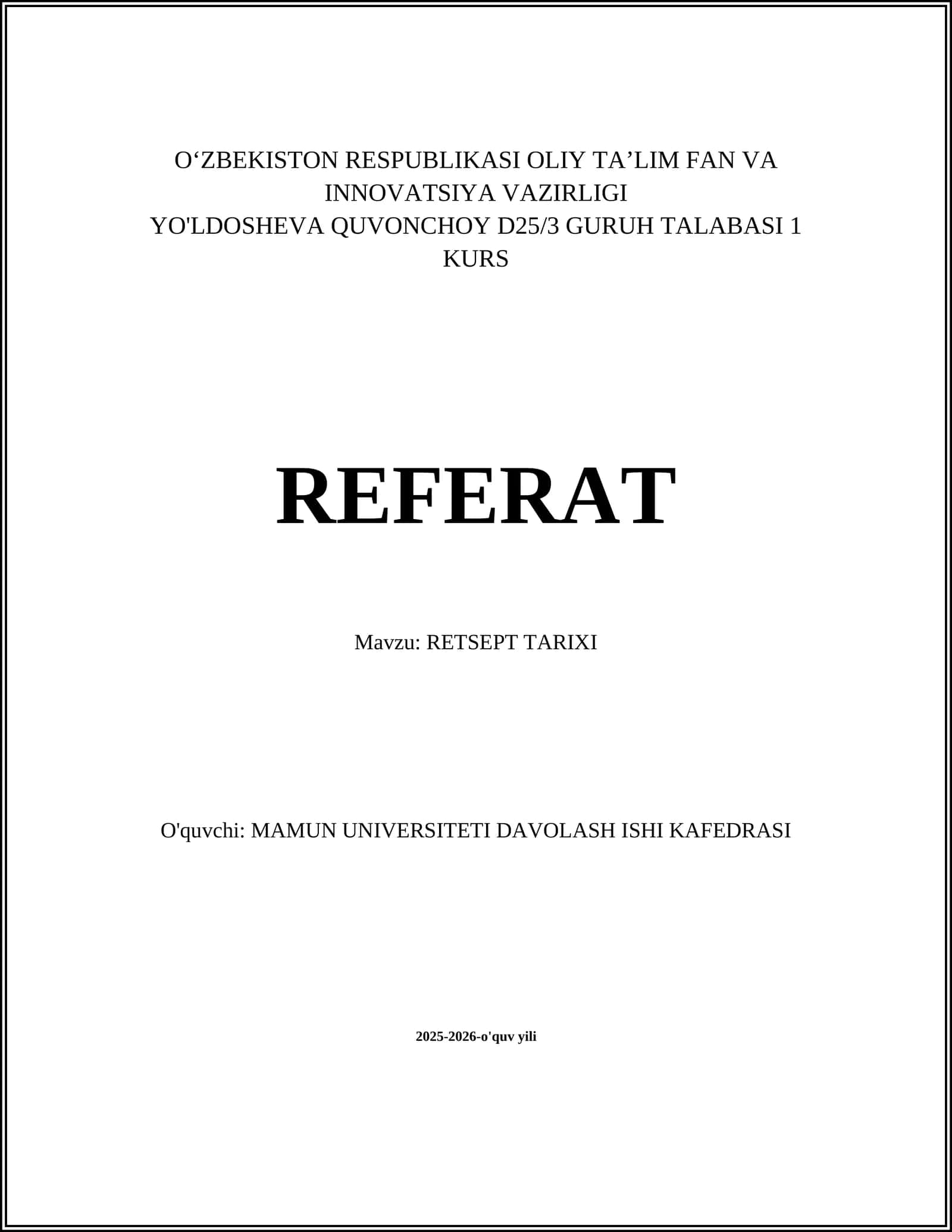 RETSEPT TARIXI 1