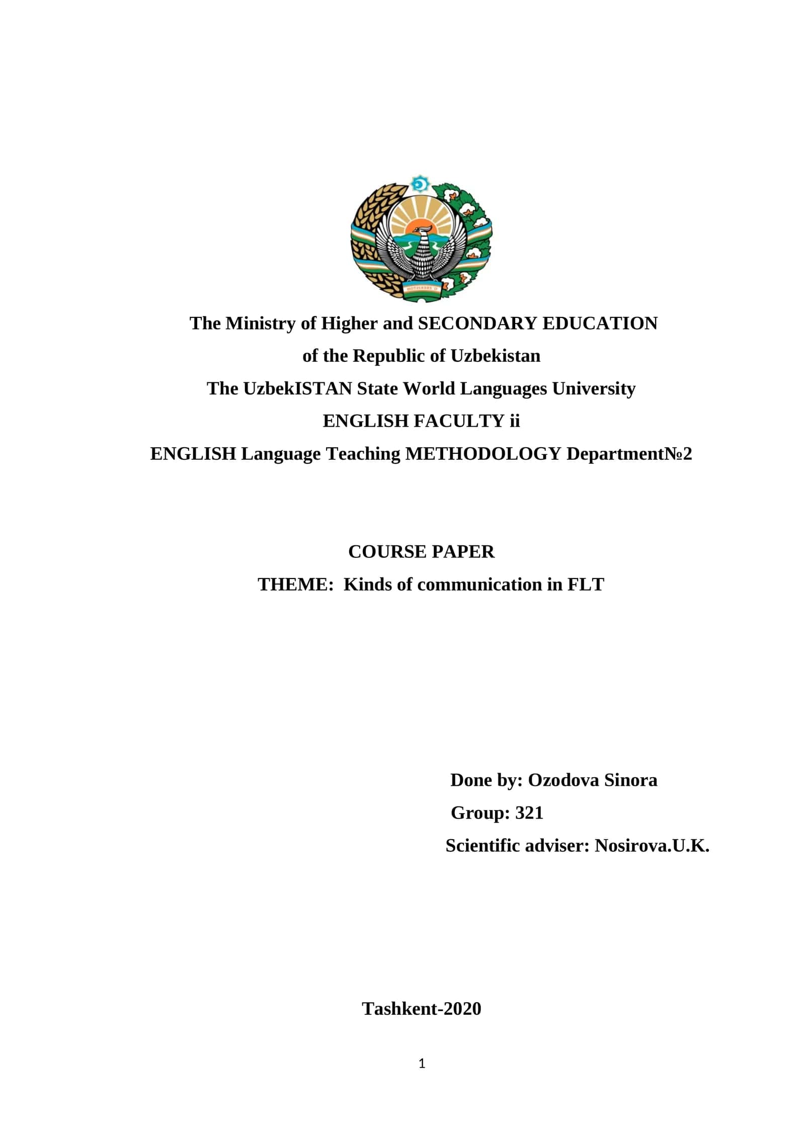 English Language Teaching Methodology Course Paper 1