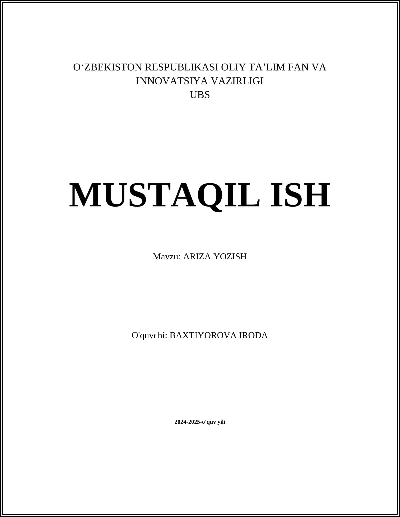 ARIZA YOZISH 1