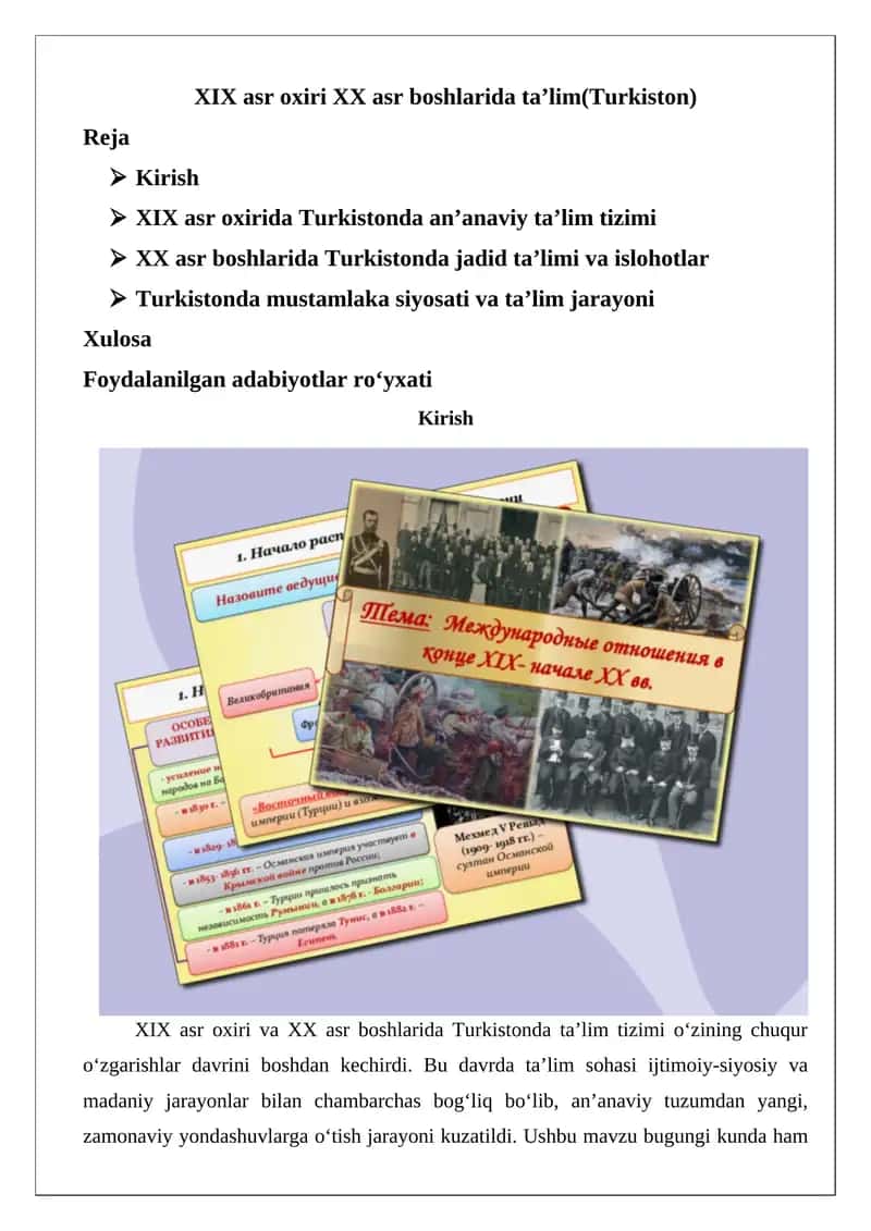 XIX asr oxiri va XX asr boshlarida ta’lim(Turkiston) 1
