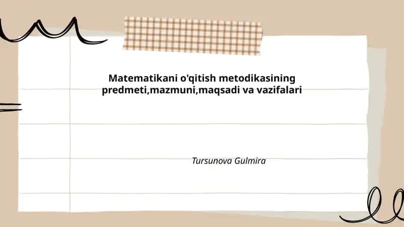 Matematikani o'qitish metodikasi 1