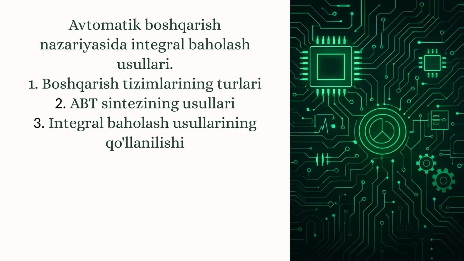 Avtomatik boshqarish nazariyasida integralbaholash usullari 1