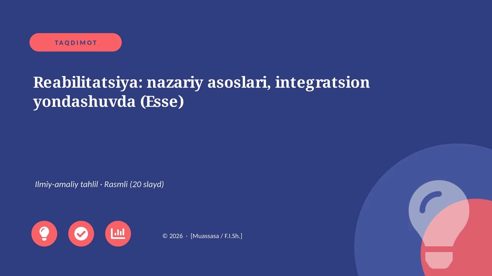 Reabilitatsiya: nazariy asoslari, integratsion yondashuvda (Esse) 1