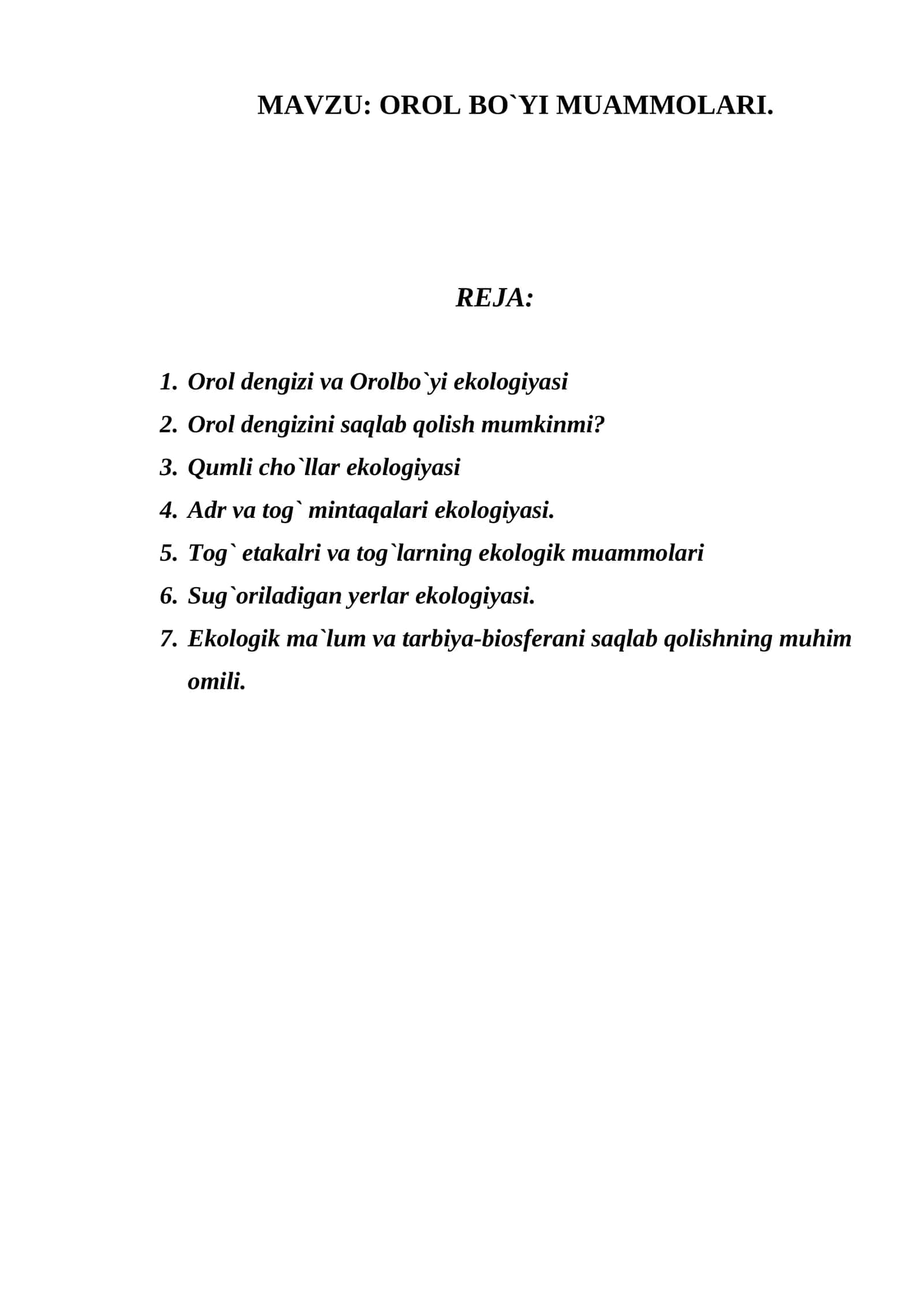 OROL BO`YI MUAMMOLARI 1