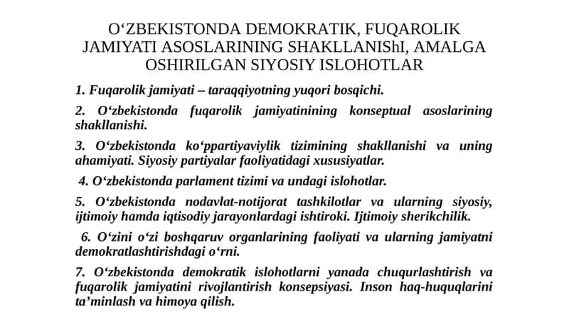 O‘ZBEKISTONDА DEMOKRАTIK, FUQАROLIK JАMIYATIА 1