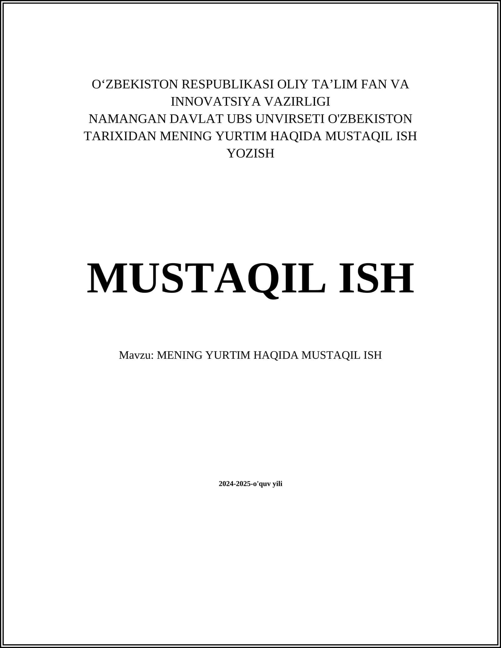 MENING YURTIM HAQIDA MUSTAQIL ISH 1