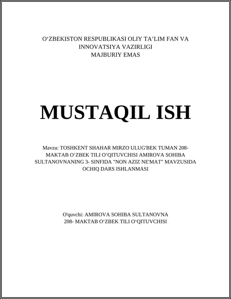 NON AZIZ NE'MAT dars ishlanmasi 1