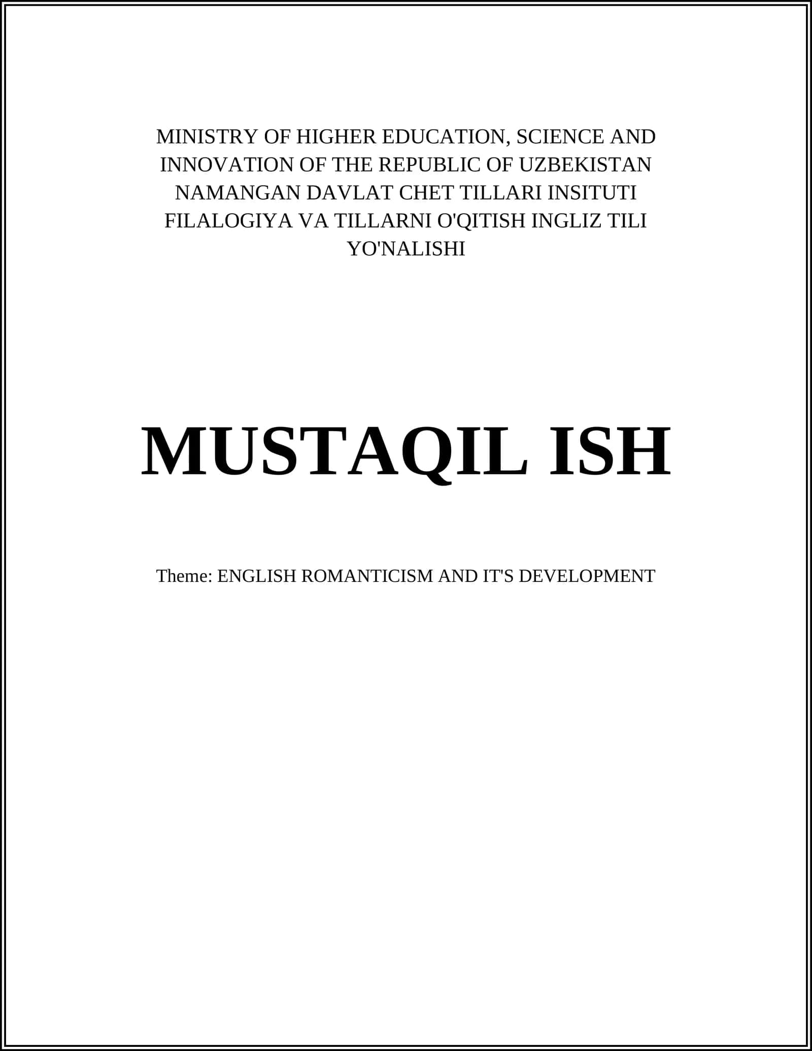 ENGLISH ROMANTICISM AND IT'S DEVELOPMENT 1