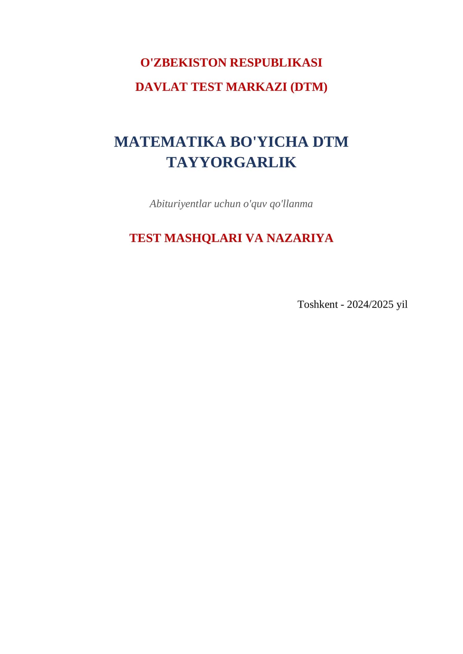 MATEMATIKA BO'YICHA DTM TAYYORGARLIK 1