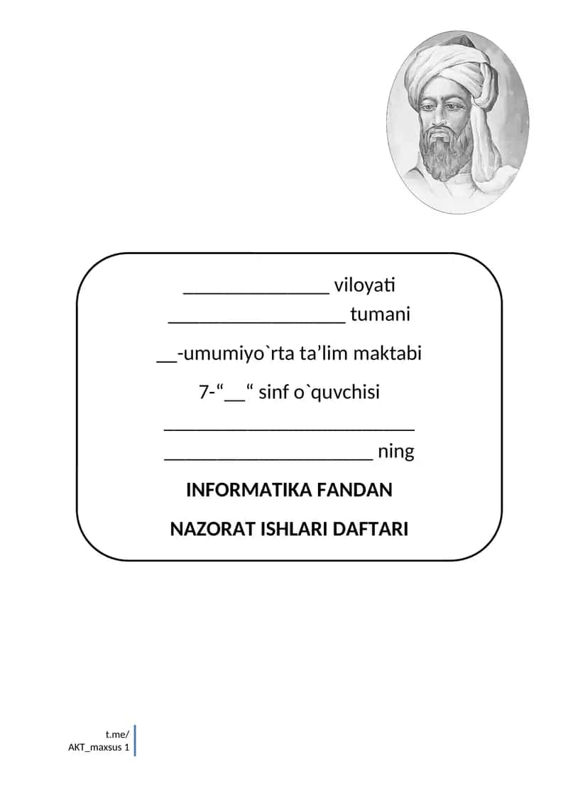 INFORMATIKA FANDAN NAZORAT ISHLARI DAFTARI 1