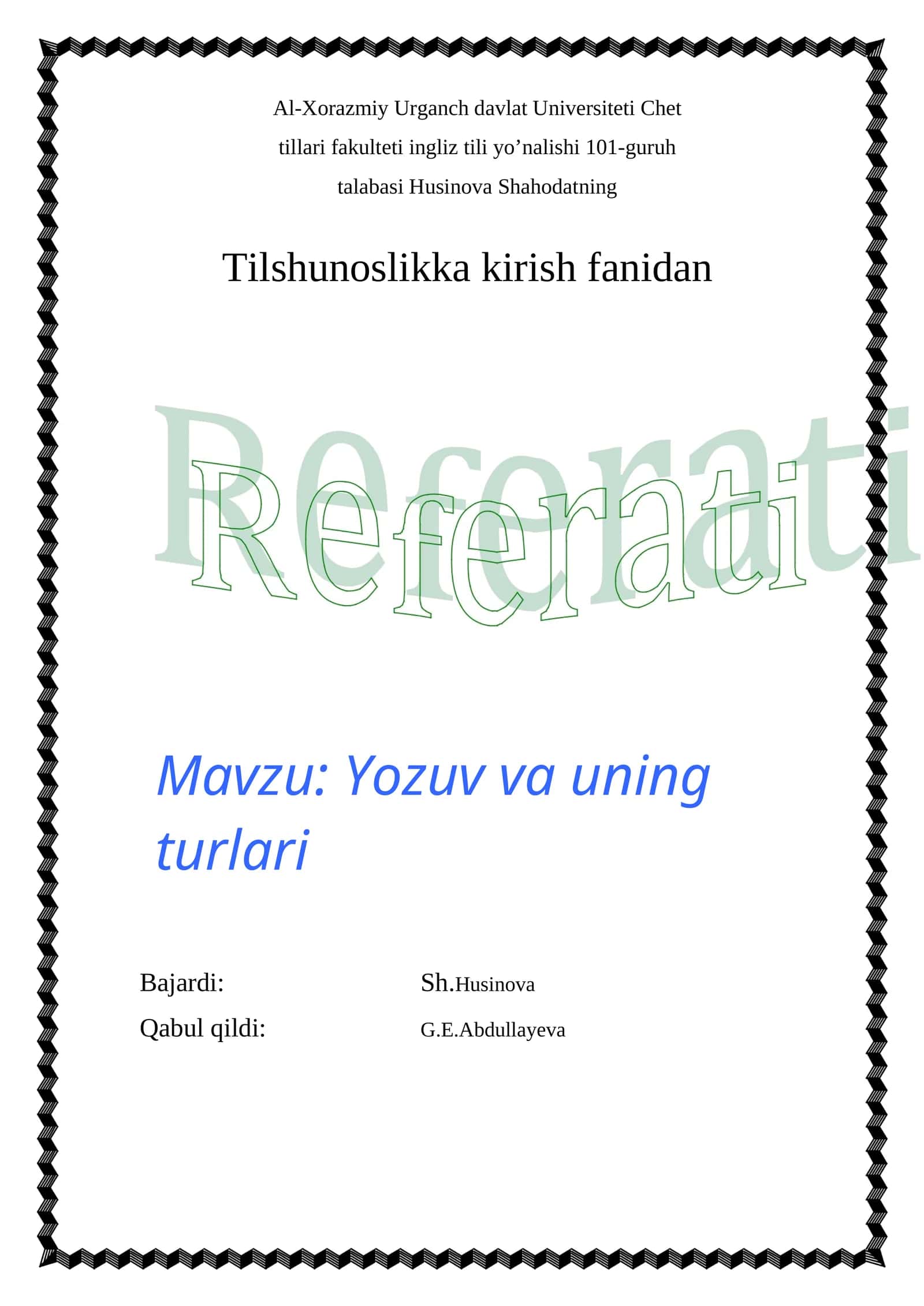 Yozuv va uning turlari 1