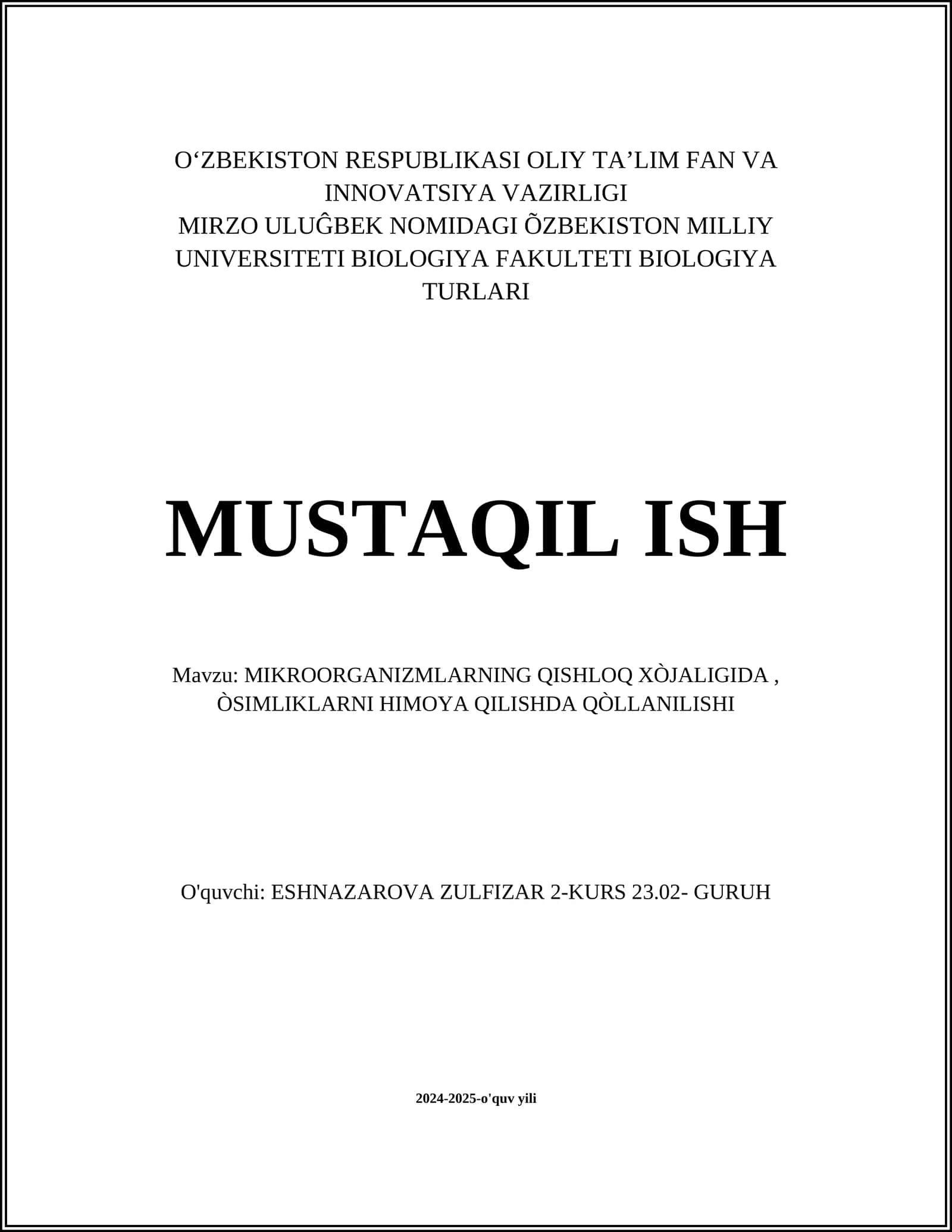 MIKROORGANIZMLARNING QISHLOQ XÒJALIGIDA, ÒSIMLIKLARNI HIMOYA QILISHDA QÒLLANILISHI 1