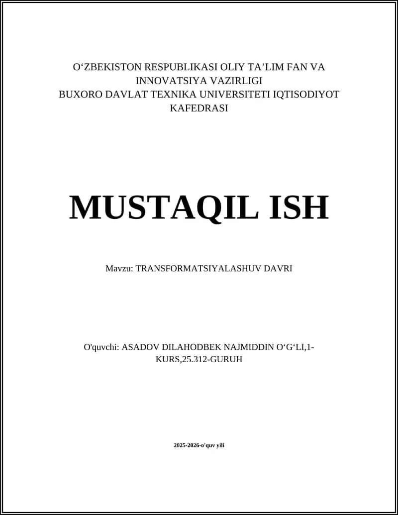 TRANSFORMATSIYALASHUV DAVRI 1