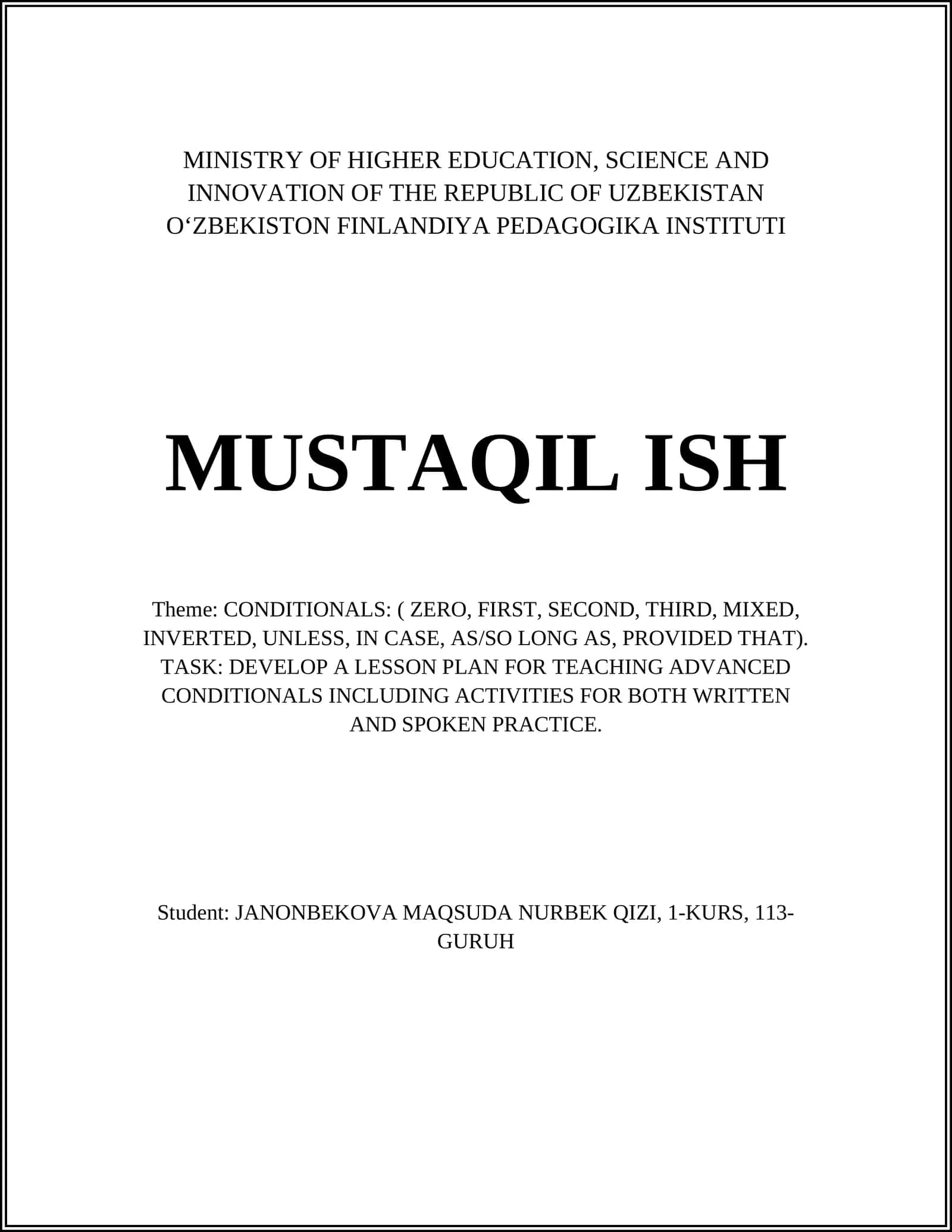 MUSTAQIL ISH 1