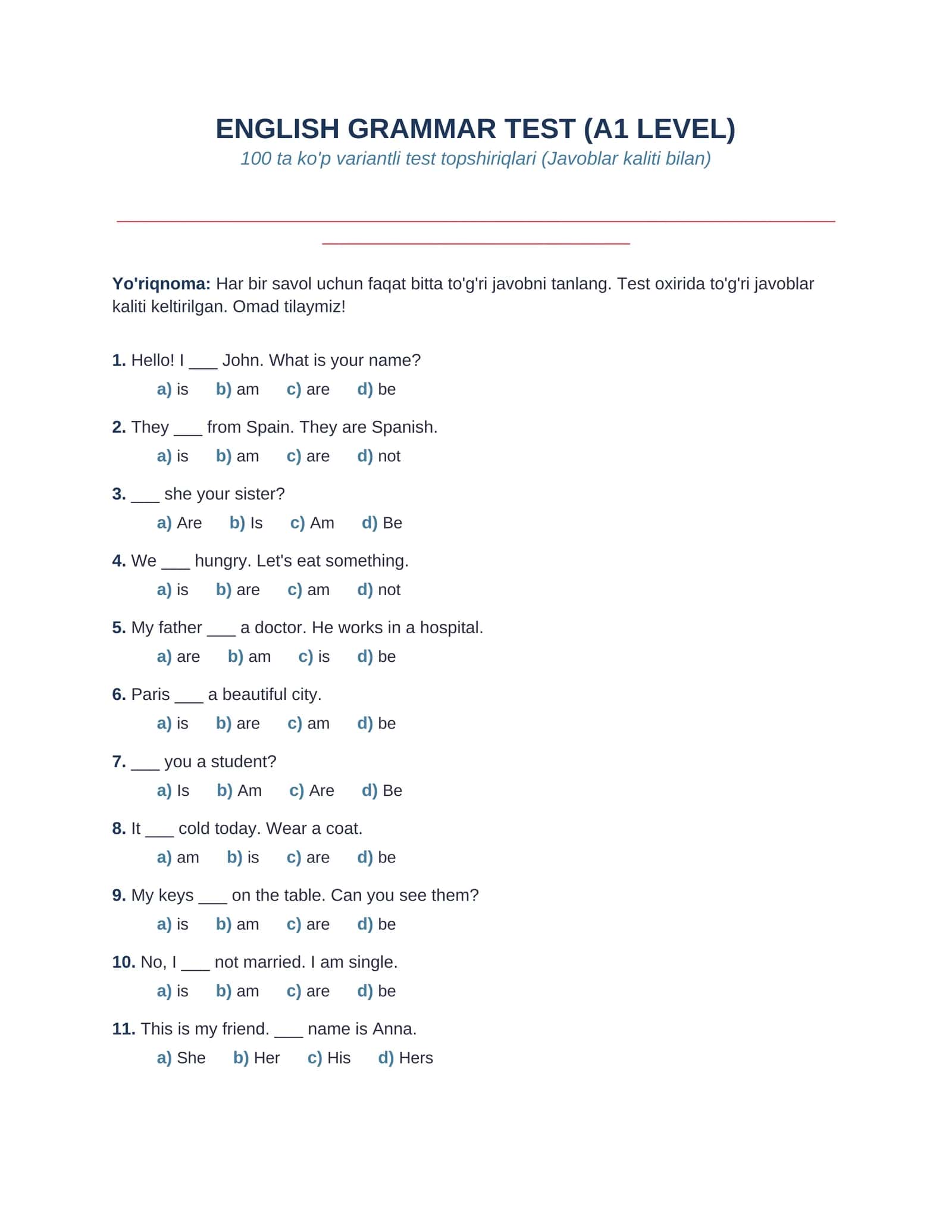 Beneficial tests for (A1 LEVEL) 1