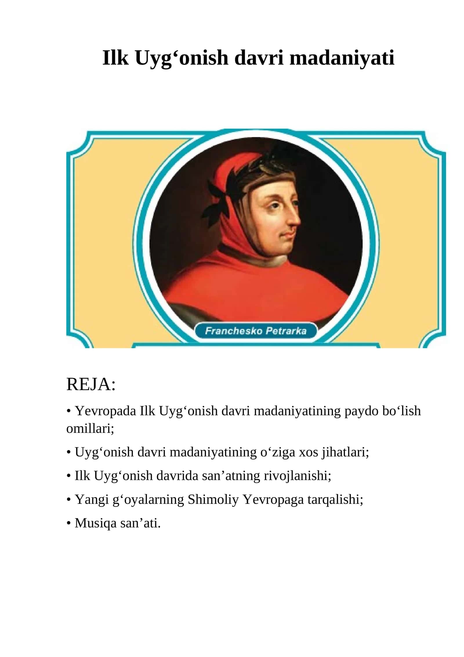 Ilk Uyg‘onish davri madaniyati 1