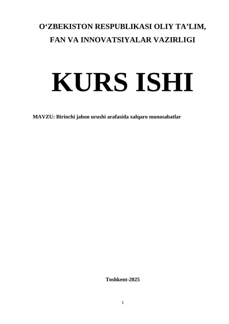 Birinchi jahon urushi arafasida xalqaro munosabatlar 1