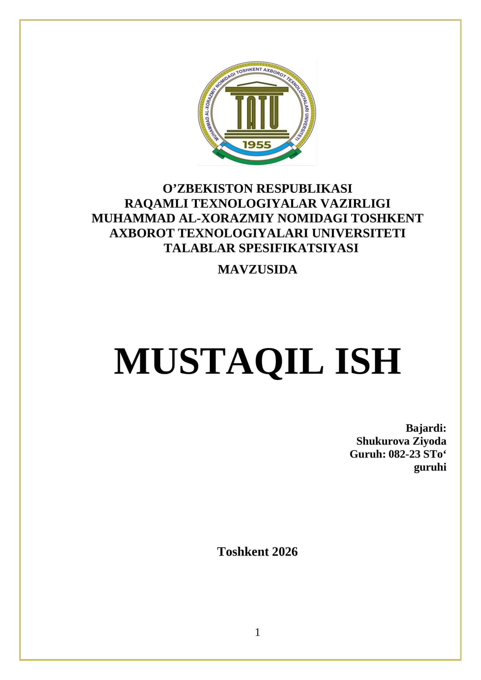 Talablar spesifikatsiyasi 1
