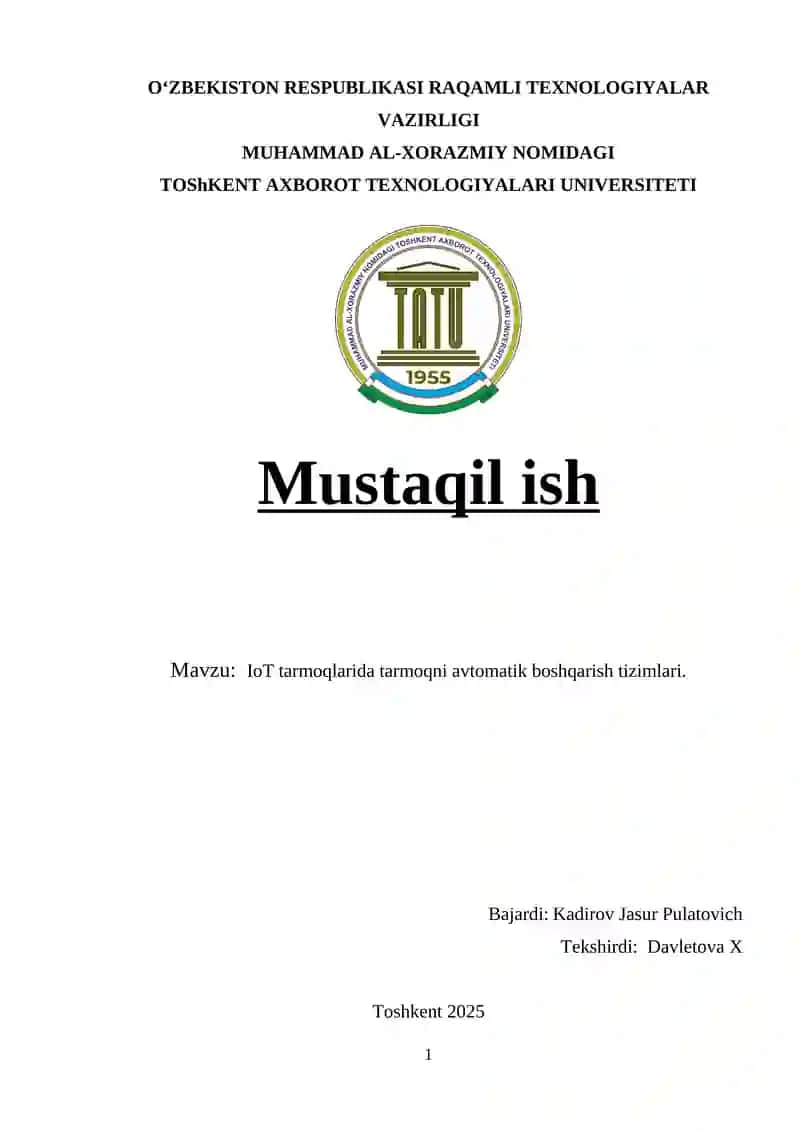 IoT tarmoqlarida tarmoqni avtomatik boshqarish tizimlari