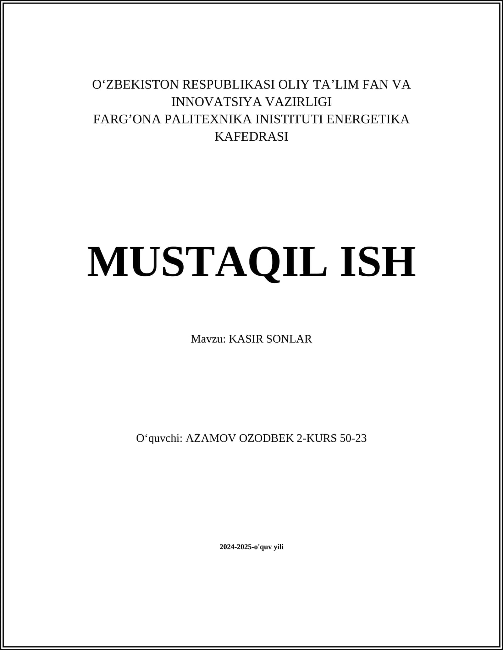 KASIR SONLAR 1