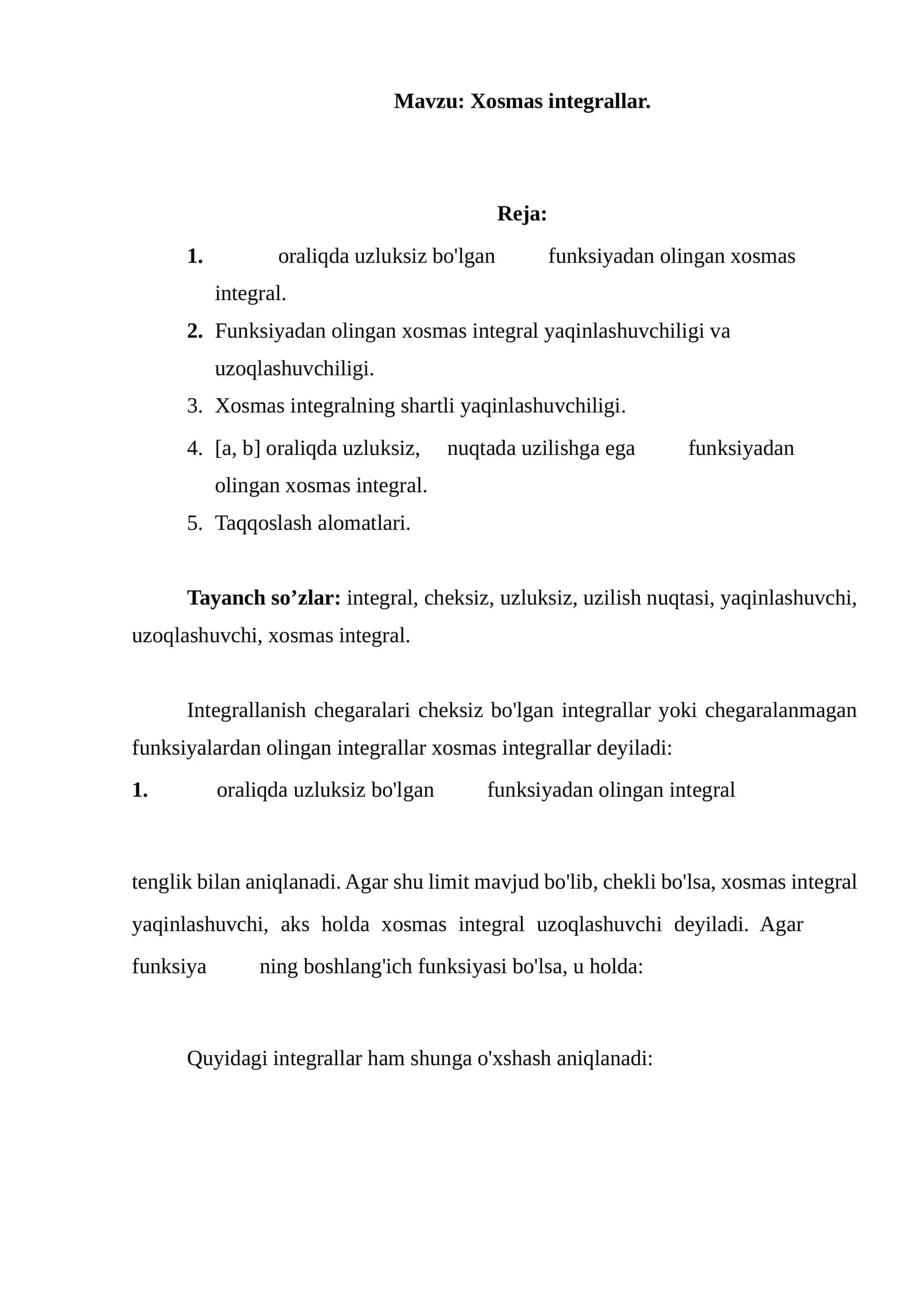 Xosmas integrallar 1