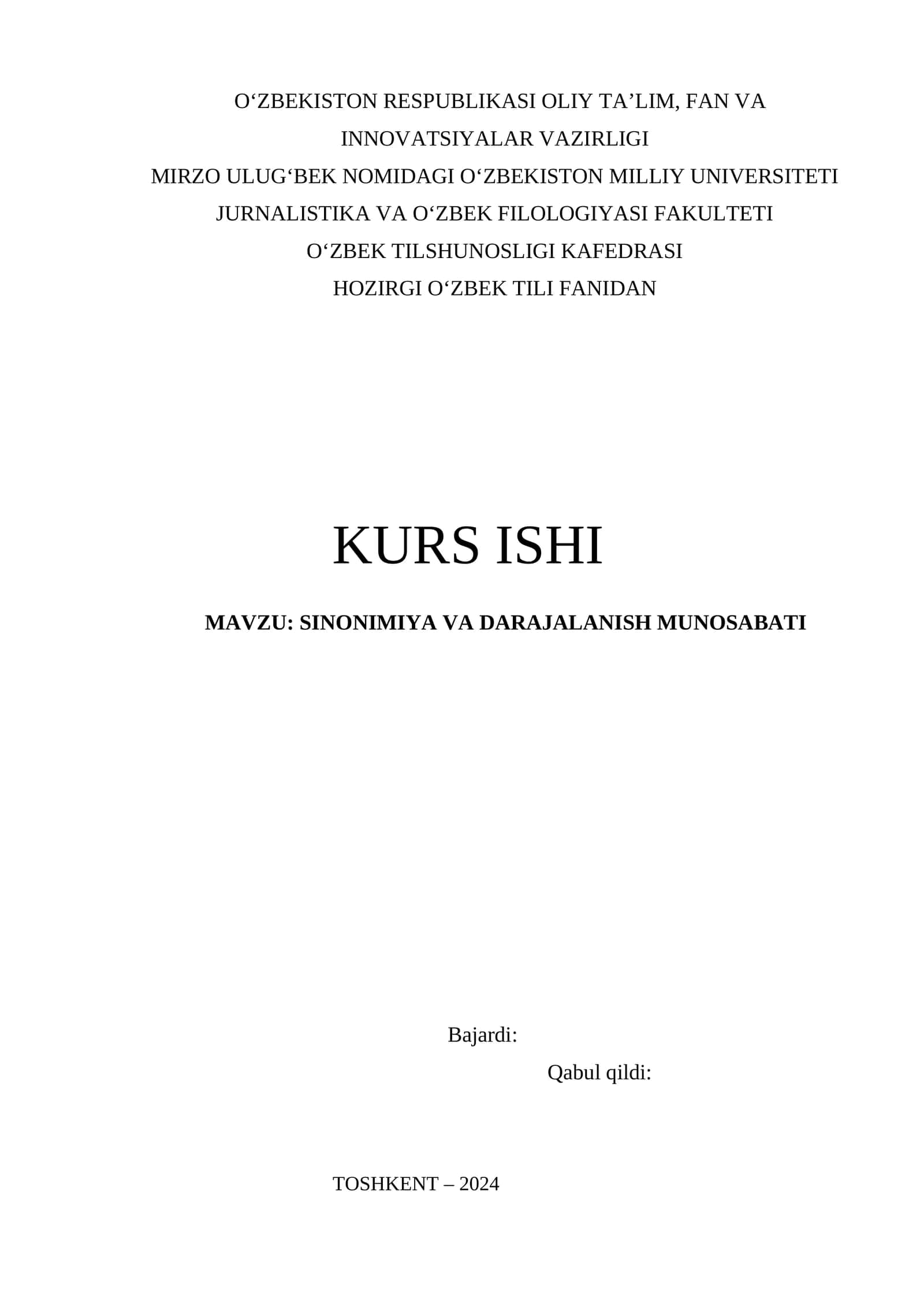 Sinonimiya va darajalanish munosabati 1