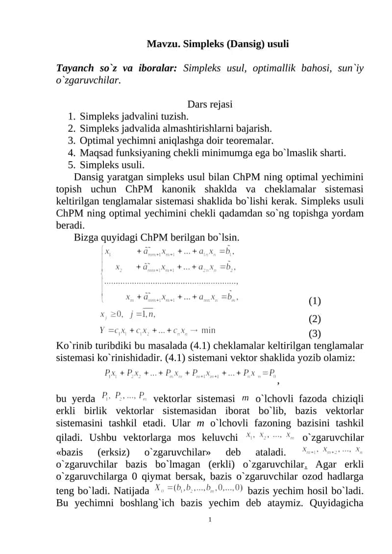 Simpleks (Dansig) usuli 1