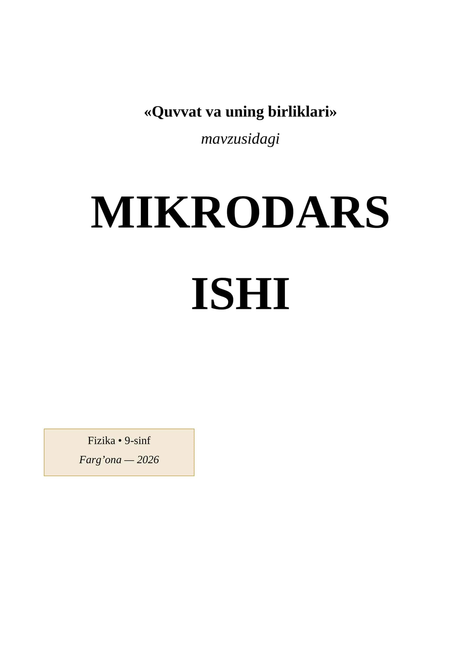 Quvvat va uning birliklari Mikrodars ishlanmasi 1