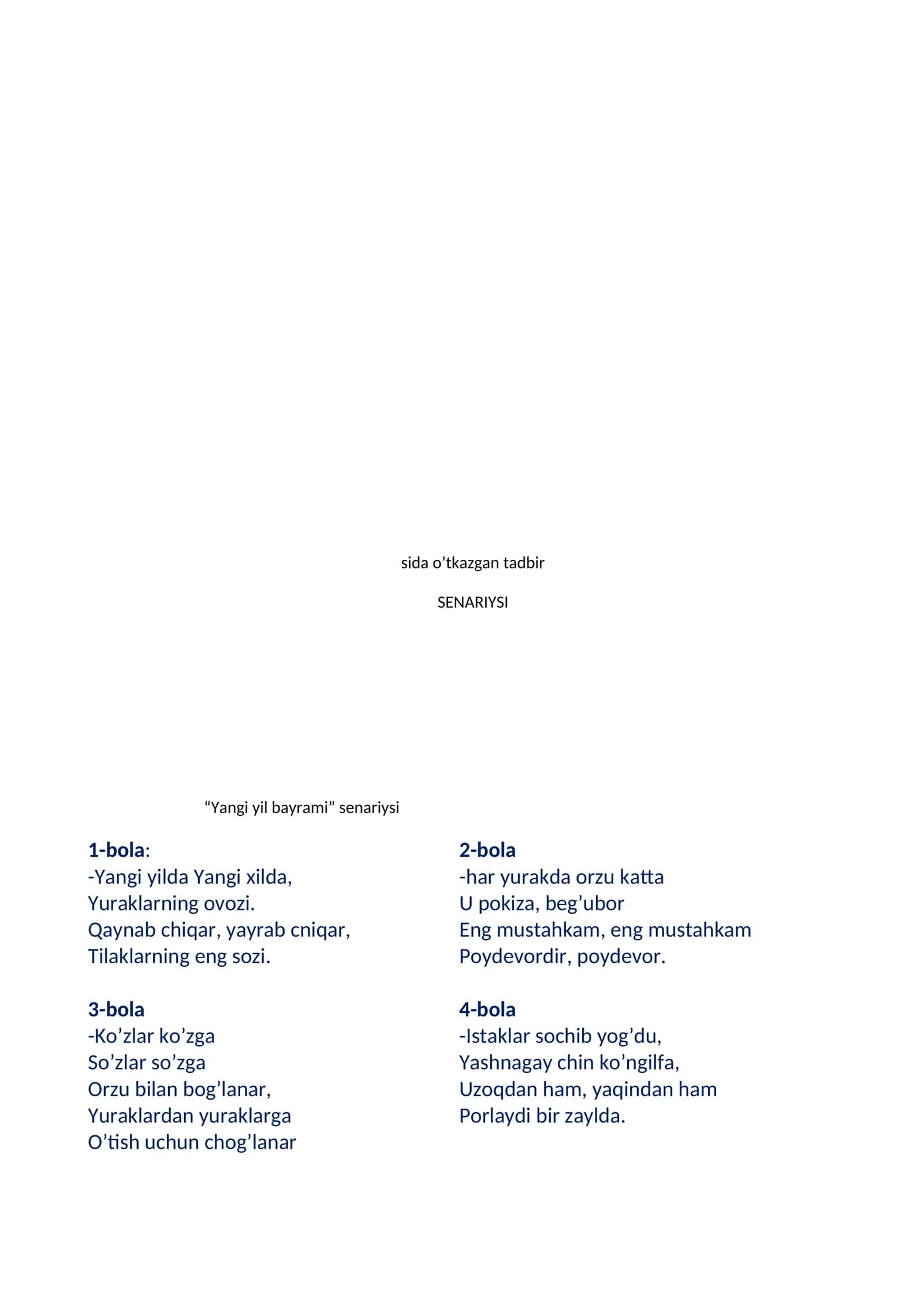 “Yangi yil bayrami” senariysi 1