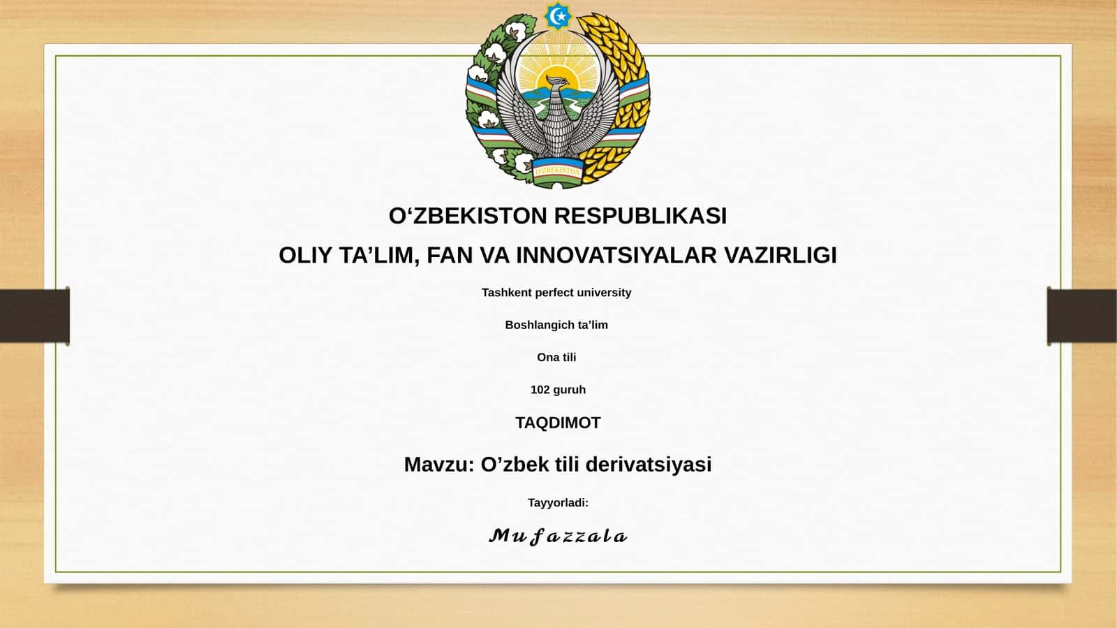 O'zbek tili derivatsiyasi 1