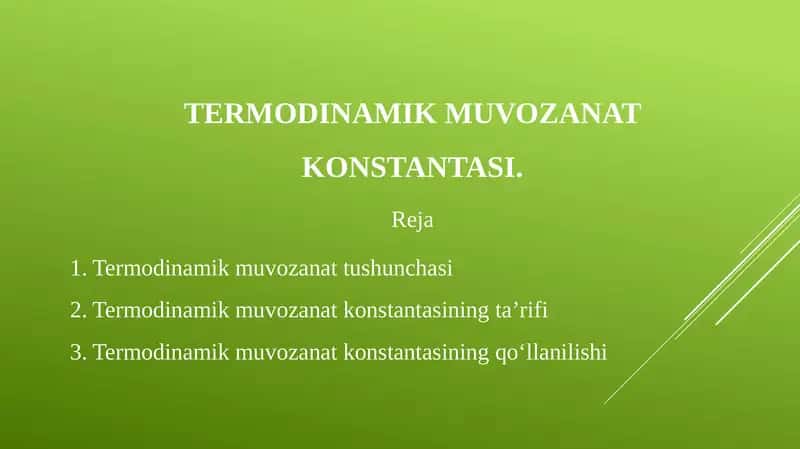 TERMODINAMIK MUVOZANAT KONSTANTASI 1