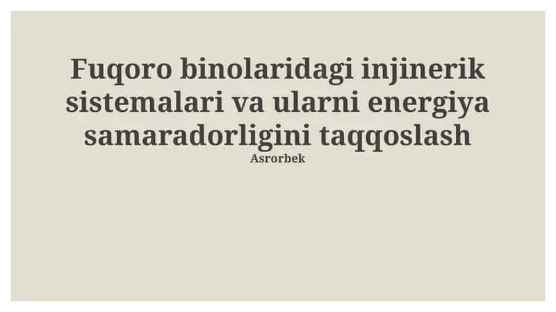 Uy-joy binolarida muhandislik tizimlari 1
