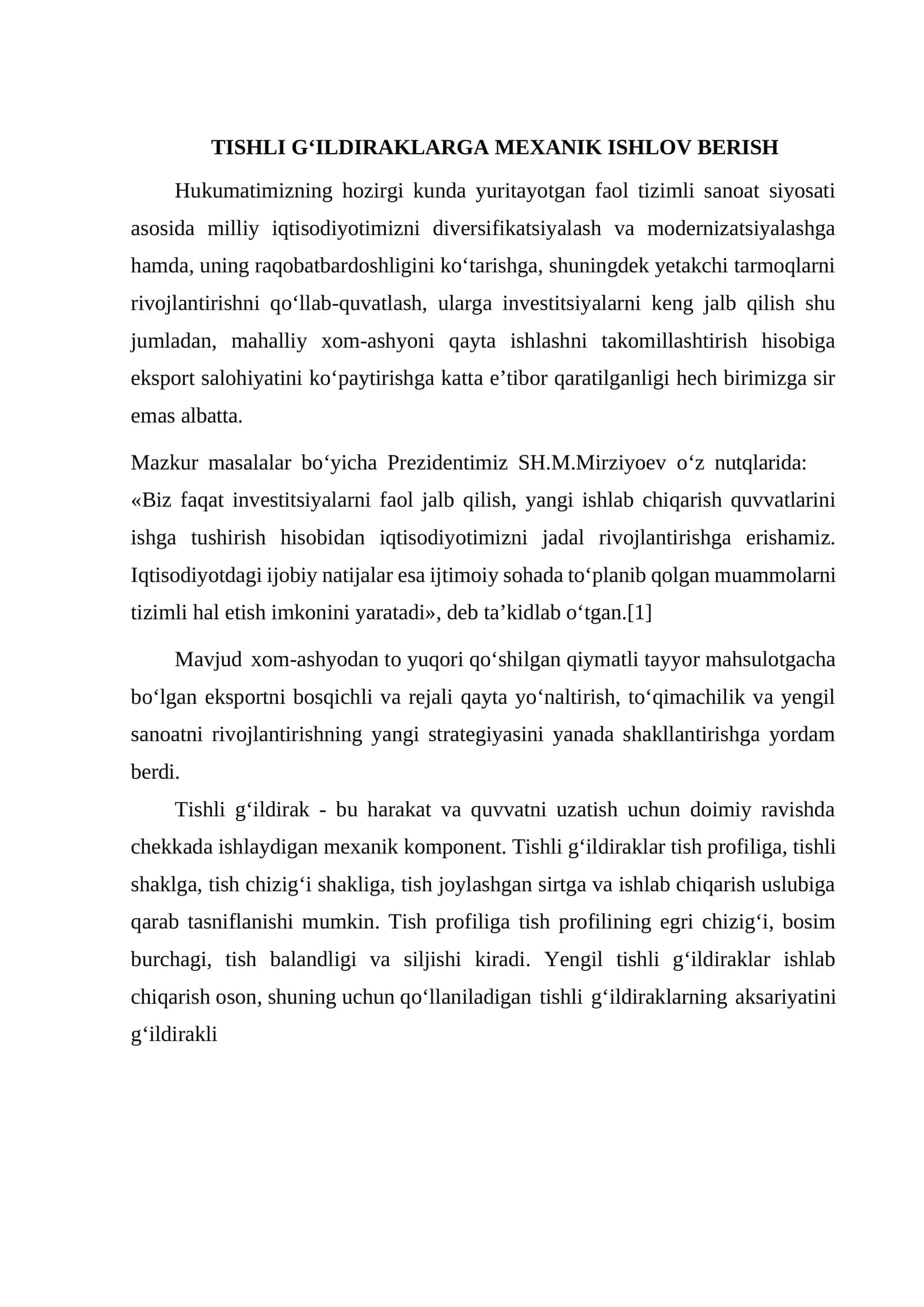 Tishli G‘ildiraklarga Mexanik Ishlov Berish 1