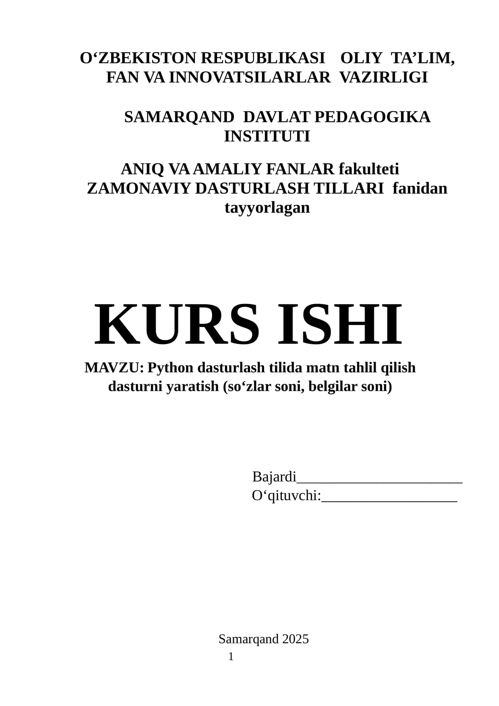Python dasturlash tilida matn tahlil qilish dasturni yaratish (soʻzlar soni, belgilar soni). 1