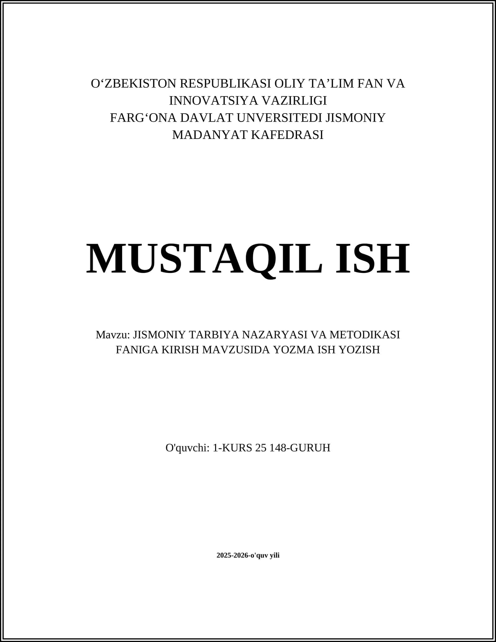 Jismoniy tarbiya nazariyasi va metodikasi faniga kirish 1